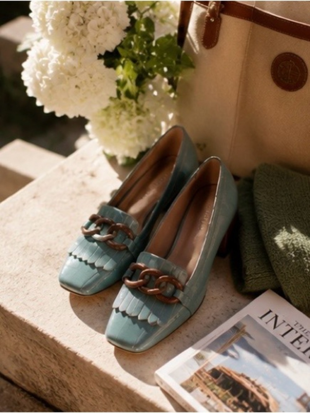 Loafers Teal Patent Chain | Equestrian Chic Preppy Cottage Academia Quiet Luxury - Picture 9 of 16